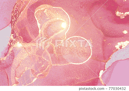 Swanky pink, and gold pattern with marble texture. Alcohol ink technique Swanky pink, and gold pattern with marble texture. Alcohol ink technique 77030432