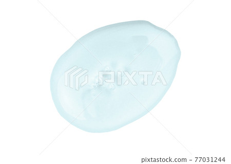 Hyaluronic acid serum swatch, snail saliva texture, serum with collagen and peptides, blue fluid or jelly sample 77031244