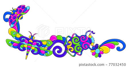 Decorative frame with stylized bugs and insects. Mexican ceramic cute naive art. Decorative frame with stylized bugs and insects. Mexican ceramic cute naive art. 77032450