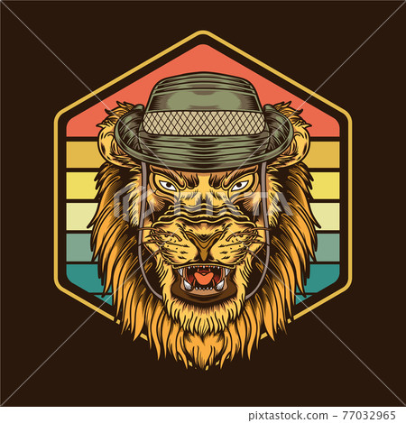 Retro Vintage Sunset Lion Wearing Safari Hats Illustration suitable for poster, flyer, greeting cards, sticker, social media and tshirt design Retro Vintage Sunset Lion Wearing Safari Hats Illustration suitable for poster, flyer, greeting cards, sticker, social media and tshirt design 77032965
