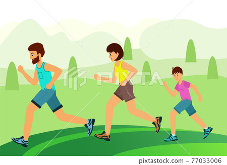 Family Jogging in the Park. Concept happy family child-rearing. Family Jogging in the Park. Concept happy family child-rearing. 77033006