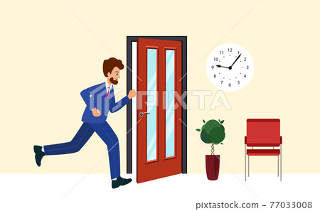 Businessman is late for work or meeting. Human is running from work. Businessman is late for work or meeting. Human is running from work. 77033008