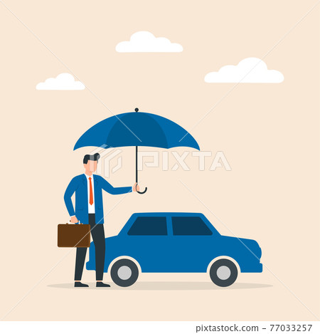 Car insurance concept. Umbrella that protects automobile. Insurance policy. Vector illustration. Car insurance concept. Umbrella that protects automobile. Insurance policy. Vector illustration. 77033257