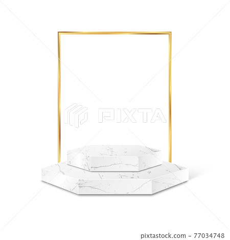 Marble Polygon Product Podium Gold Frame Isolated Marble Polygon Product Podium Gold Frame Isolated 77034748