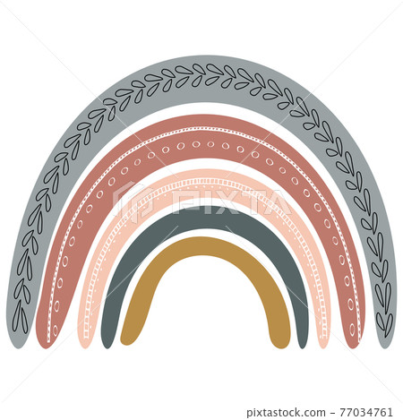 Cute rainbow in scandinavian style. Watercolor effect rainbow isolated on a white background. Modern art. Cute rainbow in scandinavian style. Watercolor effect rainbow isolated on a white background. Modern art. 77034761