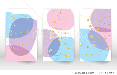 Watercolor effect design cover. Set of abstract hand drawn geometric shapes. 77034762