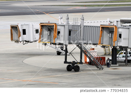 A boarding bridge that you pass when you board an airplane A boarding bridge that you pass when you board an airplane 77034835