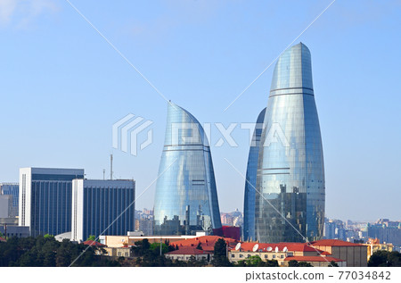 Buildings of the Flame Tower and the Supreme Council of the Republic of Azerbaijan. Baku. Buildings of the Flame Tower and the Supreme Council of the Republic of Azerbaijan. Baku. 77034842