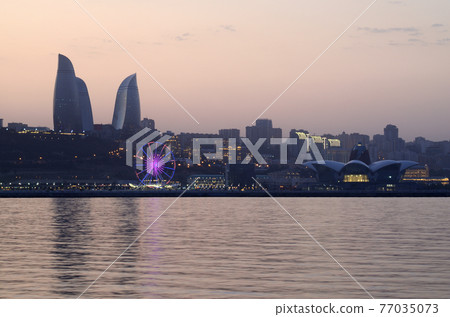 Evening Baku with a view from the boulevard.Azerbaijan Evening Baku with a view from the boulevard.Azerbaijan 77035073