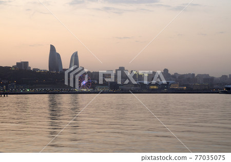 Evening Baku with a view from the boulevard.Azerbaijan Evening Baku with a view from the boulevard.Azerbaijan 77035075