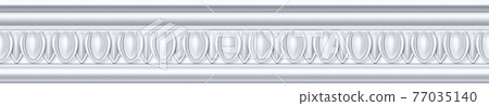 Seamless pattern of white classic mold cornice with classic ionic ornament for interior wall design. Repeating gypsum plaster frieze for ceiling decoration frame Seamless pattern of white classic mold cornice with classic ionic ornament for interior wall design. Repeating gypsum plaster frieze for ceiling decoration frame 77035140