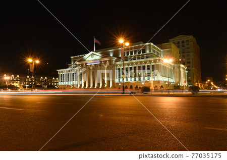 The building of the Supreme Court of the Azerbaijan Republic on Yusif Safarov Street in the evening. Baku. The building of the Supreme Court of the Azerbaijan Republic on Yusif Safarov Street in the evening. Baku. 77035175