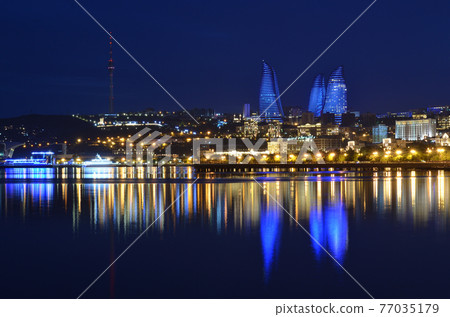 Evening Baku with a view from the boulevard.Azerbaijan Evening Baku with a view from the boulevard.Azerbaijan 77035179