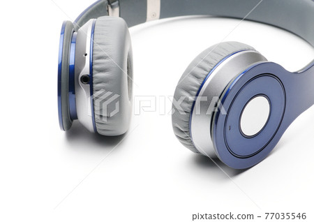 Blue and silver modern headphones on a white background 77035546