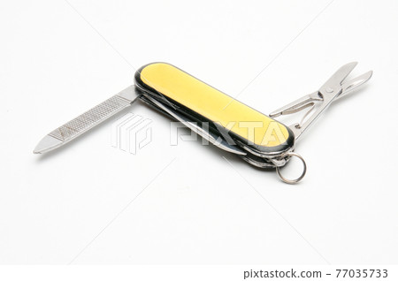 Penknife with scissors on a white background Penknife with scissors on a white background 77035733