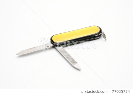 Penknife with scissors on a white background 77035734