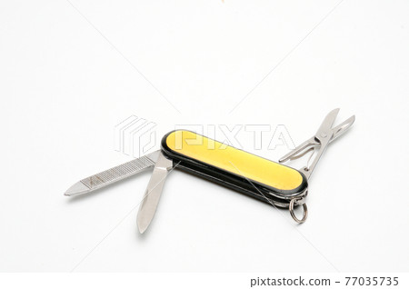 Penknife with scissors on a white background 77035735