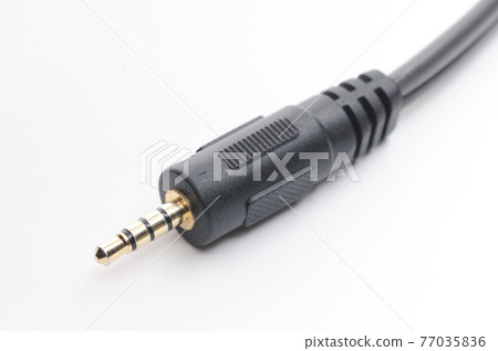 Audio video adapter cable with trrs jack to trs connectors on a white background 77035836