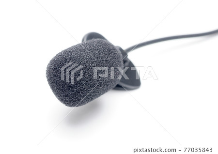Lavalier microphone for correspondents on a white background Lavalier microphone for correspondents on a white background 77035843