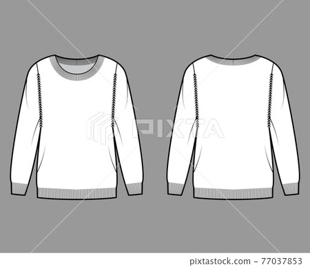 Sweater technical fashion illustration with round neck, long sleeves, Regular fit, fingertip length, Ribbed trims Sweater technical fashion illustration with round neck, long sleeves, Regular fit, fingertip length, Ribbed trims 77037853