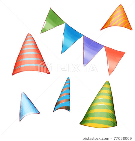 Party Hat Set Isolated with Decorations on White Background. Accessory Holiday. Party Hat Set Isolated with Decorations on White Background. Accessory Holiday. 77038009