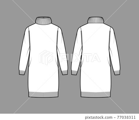 Sweater dress Exaggerated Turtleneck technical fashion illustration with long sleeves, relax fit, knee length Sweater dress Exaggerated Turtleneck technical fashion illustration with long sleeves, relax fit, knee length 77038311