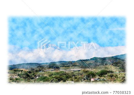 "Mt. Fuji" watercolor style picture letter seen from the Shinkansen Nozomi 77038323