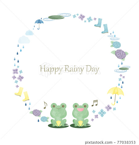 Rainy season watercolor hand-painted circle frame 77038353
