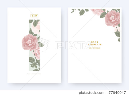Minimalist floral invitation card template design, pink roses and leaves 77040047