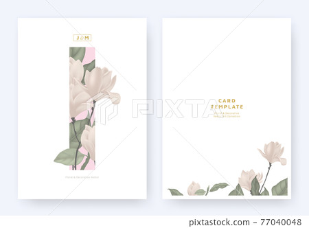 Minimalist floral invitation card template design, pink magnolia and leaves 77040048