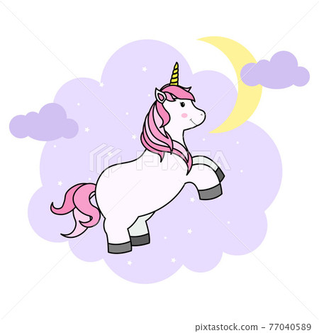 Cute Cartoon Unicorn on Cloud and Rainbow For... - Stock Illustration  [77040589] - PIXTA