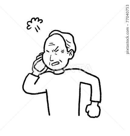一位老人通過電話投訴的線描插圖 77040753