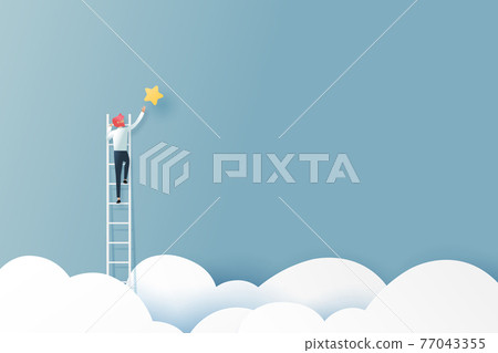 Businessman on a ladder reaching the star above... - Stock Illustration ...