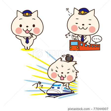 Train conductor cat with various facial expressions 77044007