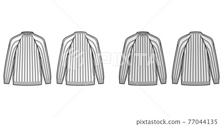 Ribbed Sweater technical fashion illustration with rib crew neck, long raglan sleeves, oversized, hip length, knit trim Ribbed Sweater technical fashion illustration with rib crew neck, long raglan sleeves, oversized, hip length, knit trim 77044135