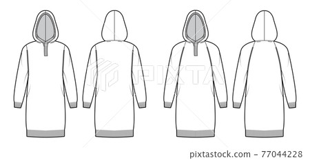 Set of Hooded dresses Sweaters technical fashion illustration with henley neck, long raglan sleeves, relax fit Set of Hooded dresses Sweaters technical fashion illustration with henley neck, long raglan sleeves, relax fit 77044228