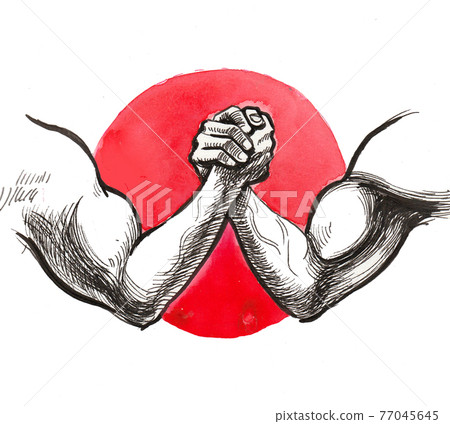 Two strong hands. Ink drawing 77045645