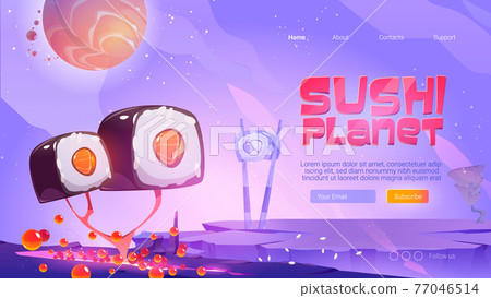 Sushi planet website with fantasy landscape 77046514