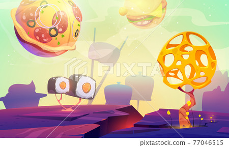Fast food planet cartoon poster with pizza 77046515