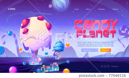 Candy planet cartoon landing page with sweets Candy planet cartoon landing page with sweets 77046516