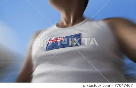 The national flag of South Georgia and the South Sandwich Islands on the athlete's chest The national flag of South Georgia and the South Sandwich Islands on the athlete's chest 77047407