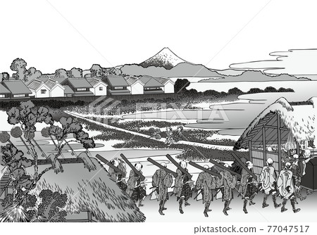 Katsushika Hokusai image Osamu Senju Hanamachi view Nofuji black and white white background Katsushika Hokusai image Osamu Senju Hanamachi view Nofuji black and white white background 77047517