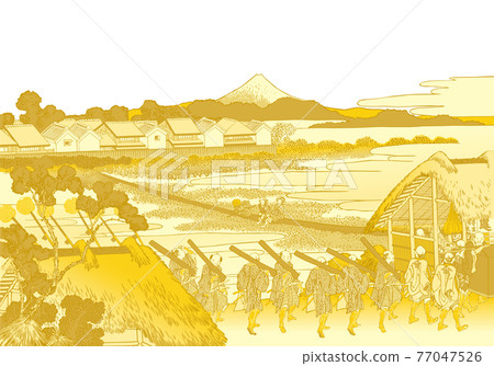 Katsushika Hokusai 圖像 Osamu Senju Hanamachi 視圖 Nofuji 金白色背景 77047526