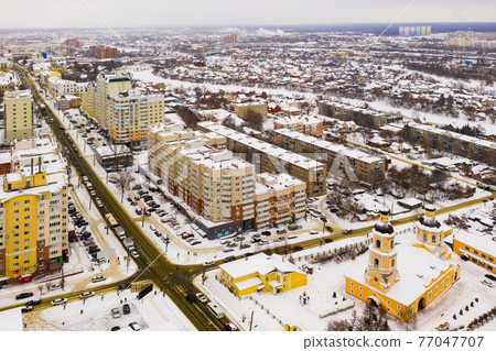 Aerial view of Penza residential districts and Intercession Cathedral 77047707
