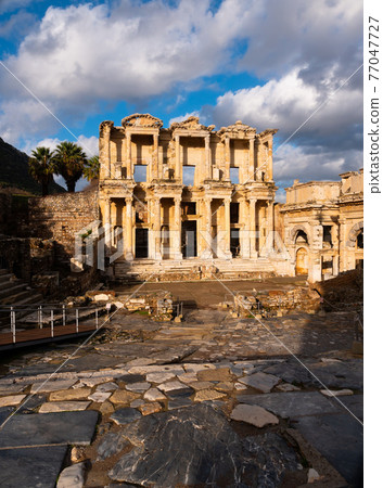 Ruins of antique city of Ephesus with Library of Celsus 77047727