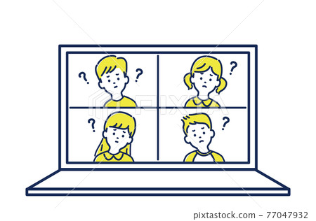 Illustration material of troubled facial expressions of children taking online classes 77047932