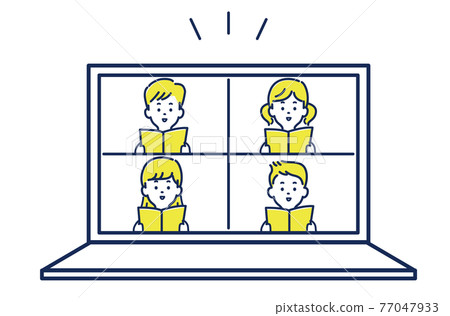 Illustration material of a child taking an online class 77047933