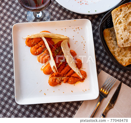 Muhamara - cream of hot pepper and walnut with Arabic bread 77048478