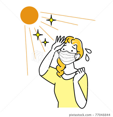 Illustration of a woman wearing a mask and sweating hot in the summer Simple Vector 77048844