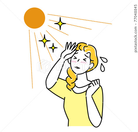 A woman whose skin is tingling due to sunburn in the summer sun Illustration simple vector that is hot and sweaty A woman whose skin is tingling due to sunburn in the summer sun Illustration simple vector that is hot and sweaty 77048845